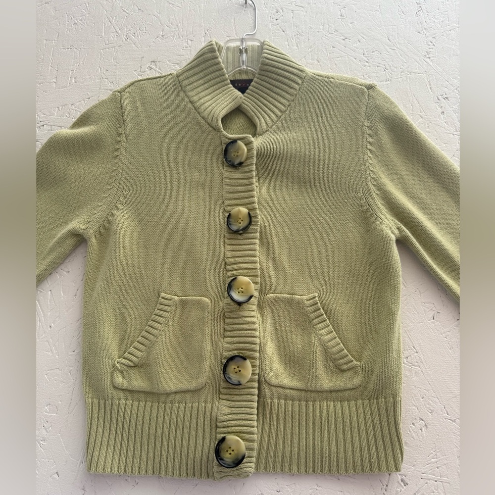 Fever y2k Sage Cardigan Chunky Buttons Ribbed Shawl Collar Large Petite Preppy